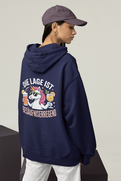 Einhorn Die Lage ist Besäufniserregend Rückseite - Unisex Erwachsenen Bio Slammer Oversized Hoodie