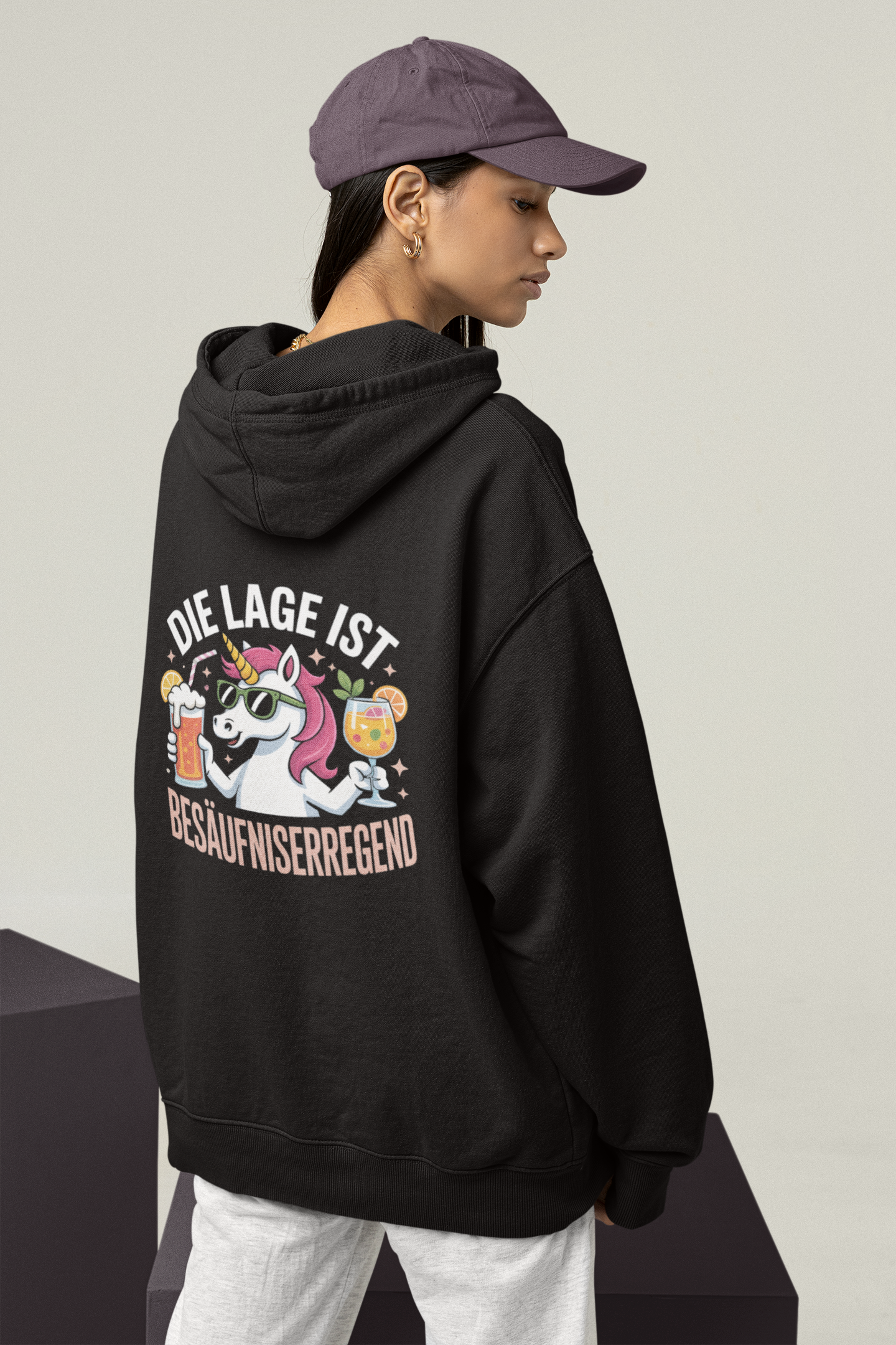 Einhorn Die Lage ist Besäufniserregend Rückseite - Unisex Erwachsenen Bio Slammer Oversized Hoodie