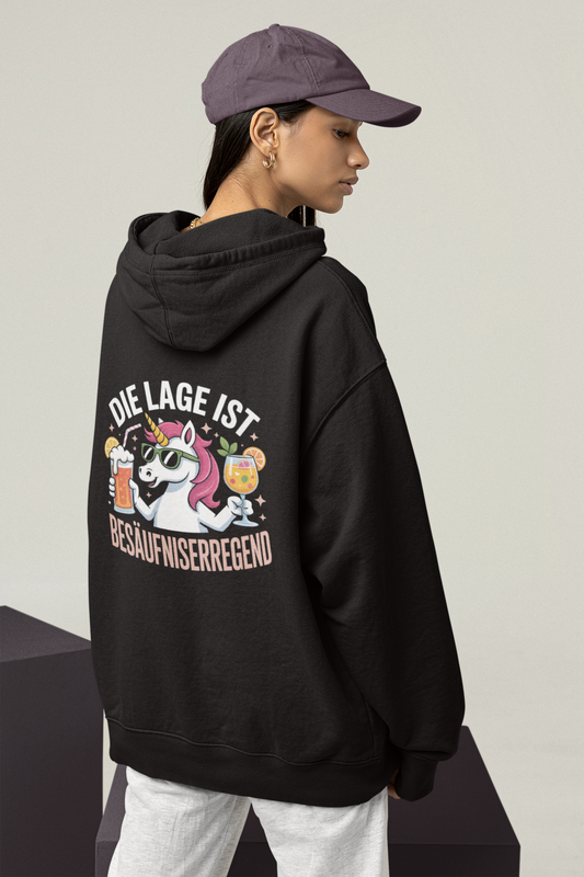 Einhorn Die Lage ist Besäufniserregend Rückseite - Unisex Erwachsenen Bio Slammer Oversized Hoodie