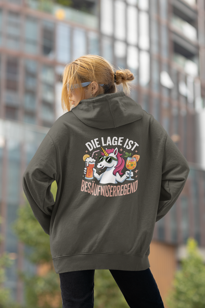 Einhorn Die Lage ist Besäufniserregend Rückseite - Unisex Erwachsenen Bio Slammer Oversized Hoodie