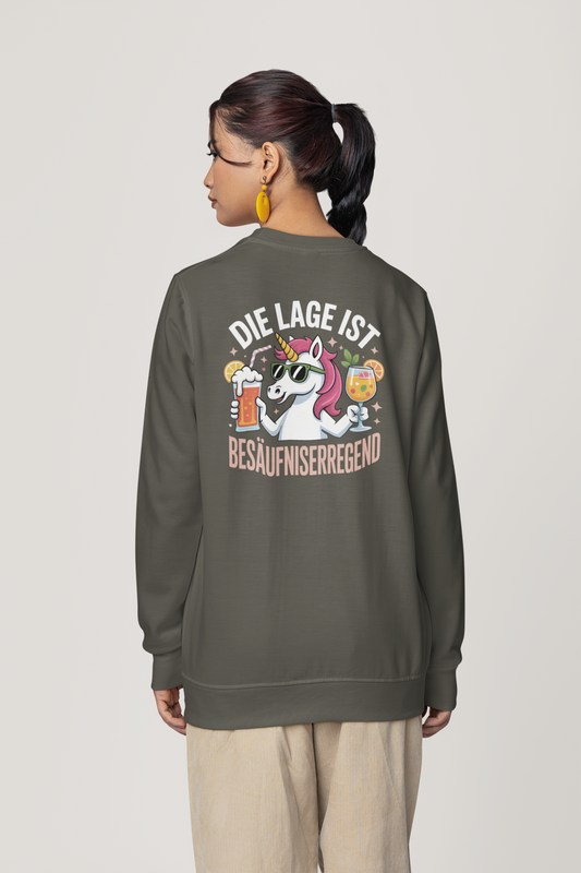 Einhorn Die Lage ist Besäufniserregend Rückseite - Unisex Erwachsenen Bio Changer Sweatshirt SH