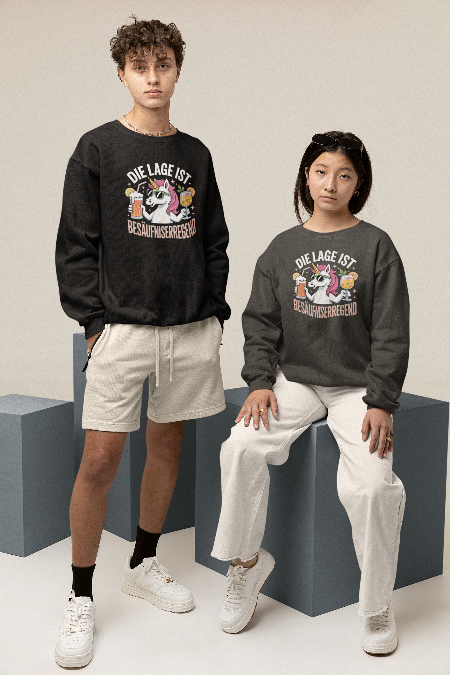 Einhorn Die Lage ist Besäufniserregend Front - Unisex Erwachsenen Bio Changer Sweatshirt SH