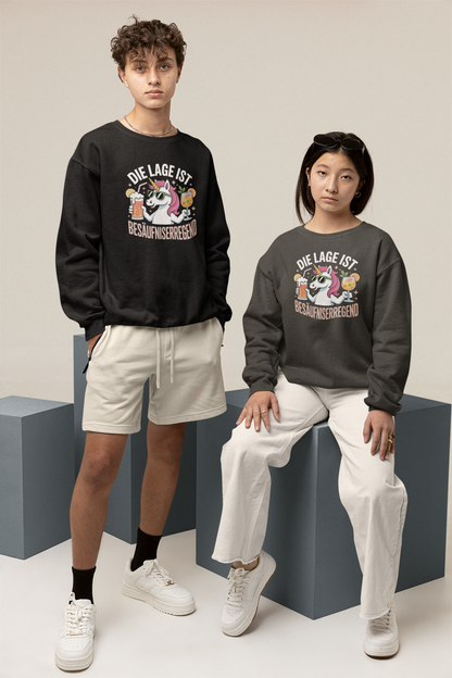 Einhorn Die Lage ist Besäufniserregend Front - Unisex Erwachsenen Bio Changer Sweatshirt SH