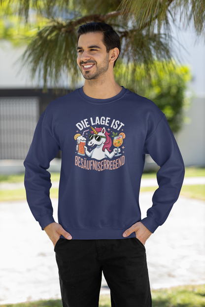 Einhorn Die Lage ist Besäufniserregend Front - Unisex Erwachsenen Bio Changer Sweatshirt SH