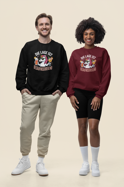 Einhorn Die Lage ist Besäufniserregend Front - Unisex Erwachsenen Bio Changer Sweatshirt SH