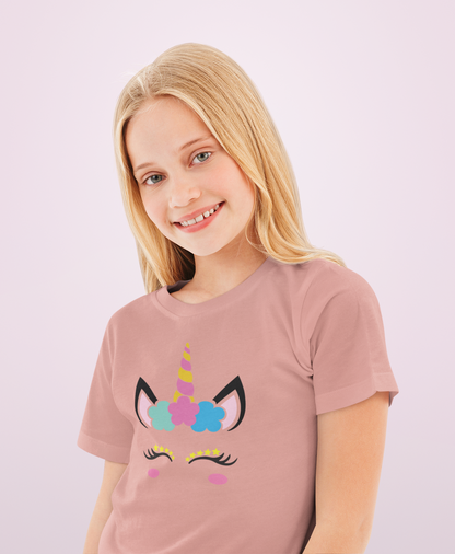 Einhorn Flower and Stars Unicorn Face T-Shirt Kids SK