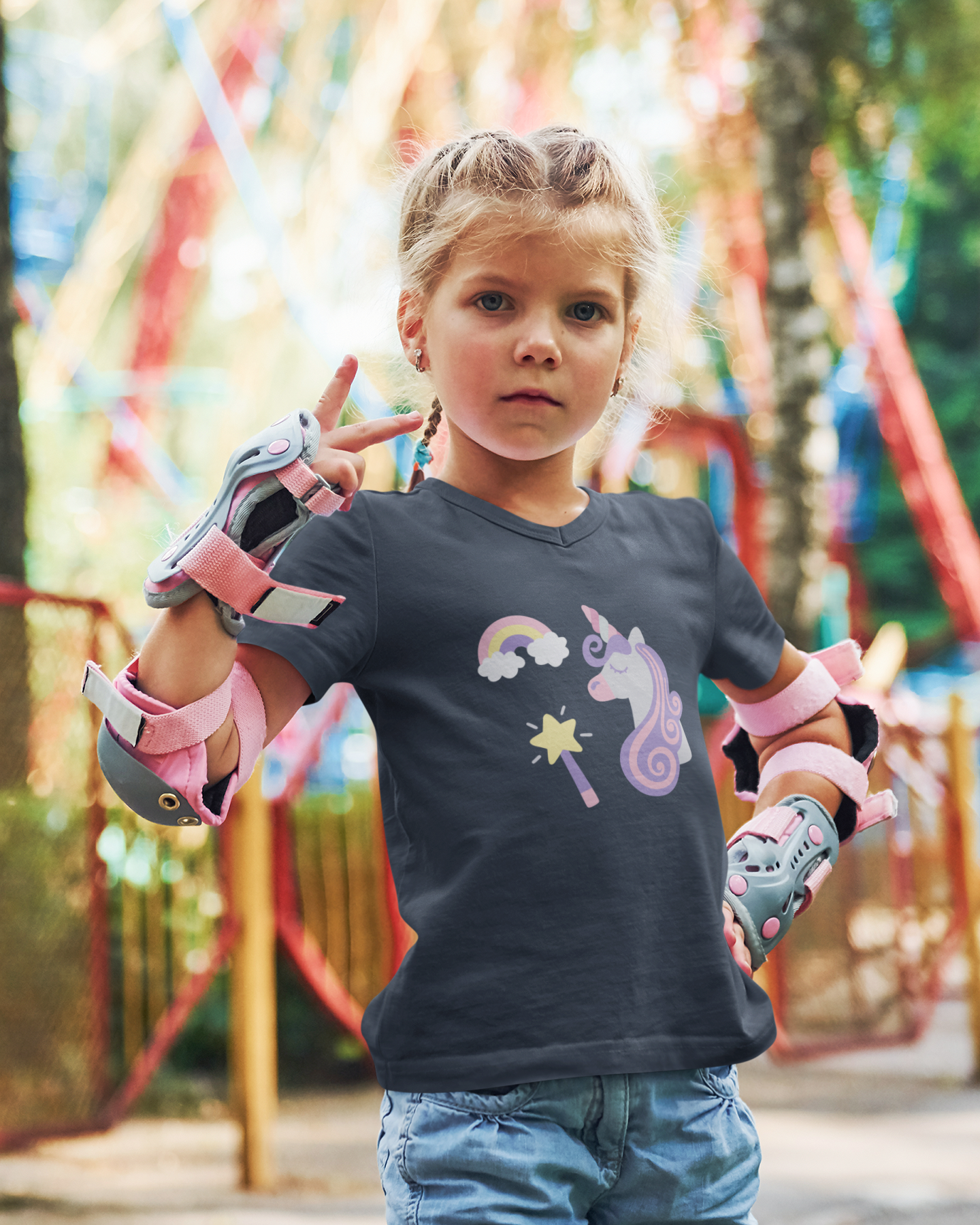 Einhorn mit Regenbogen und Zauberstab T-Shirt Kids SK