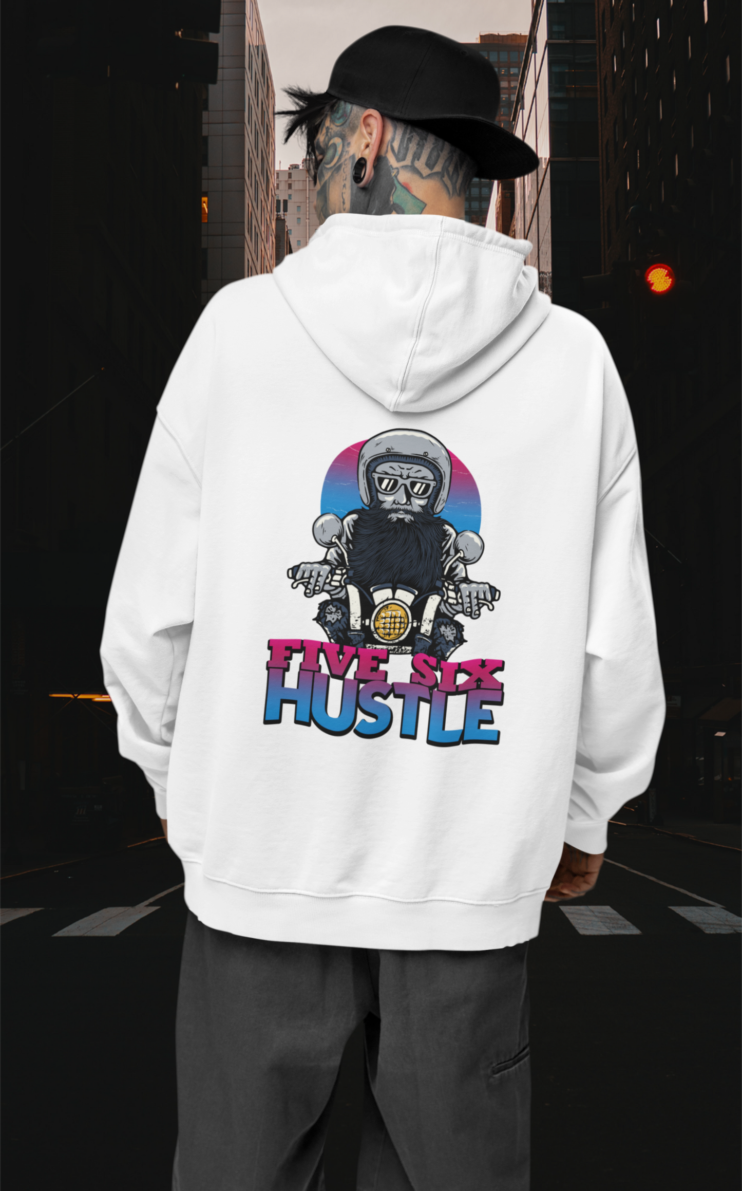 FIVE SIX HUSTLE BIKER SPIRIT Streetwear - Slammer Organic Oversized Unisex Hoodie Adults SH