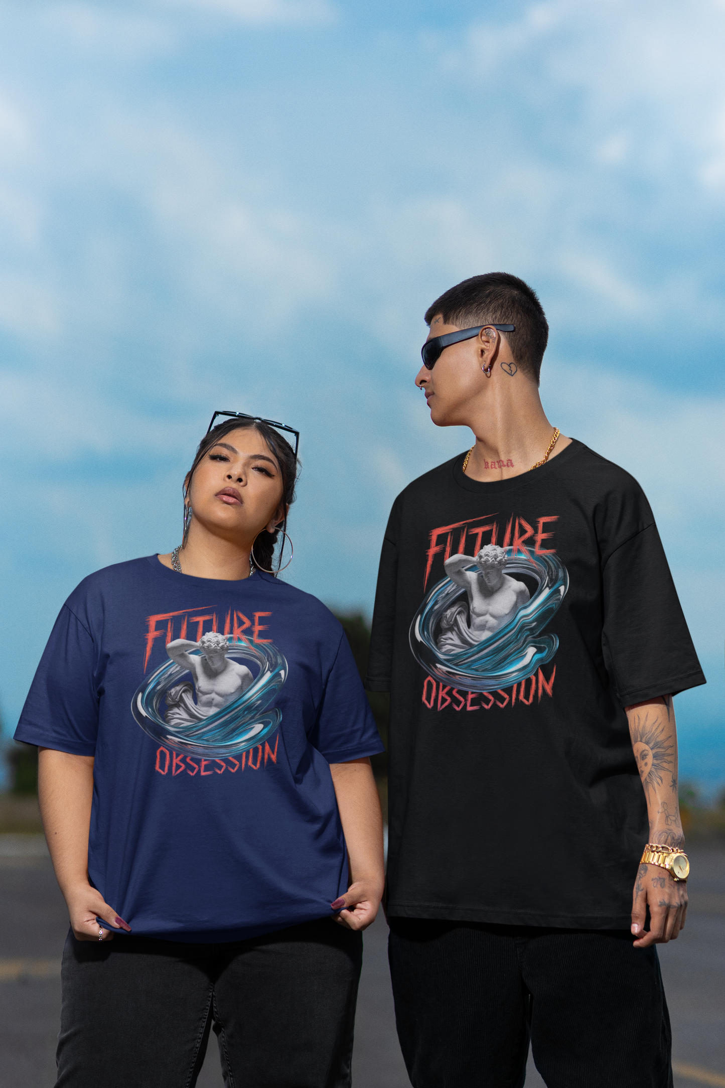 FUTURE OBSESSION STATUE Streetwear Frontprint - Freestyler Bio Oversized Unisex T-Shirt Erwachsenen SH