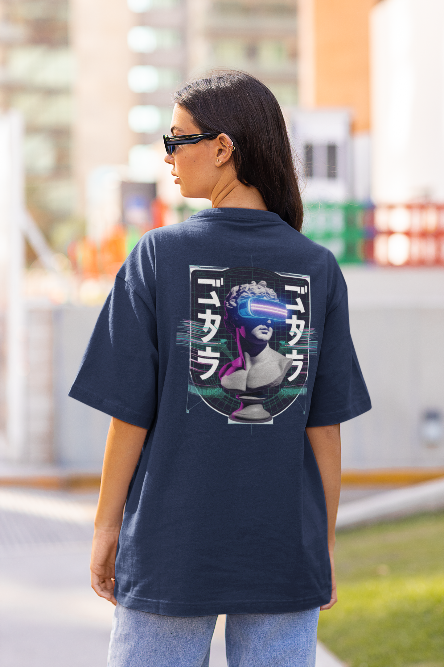 FUTURE STATUE VIRTUELL BRILLE Streetwear Backtprint - Freestyler Bio Oversized Unisex T-Shirt Erwachsenen SH