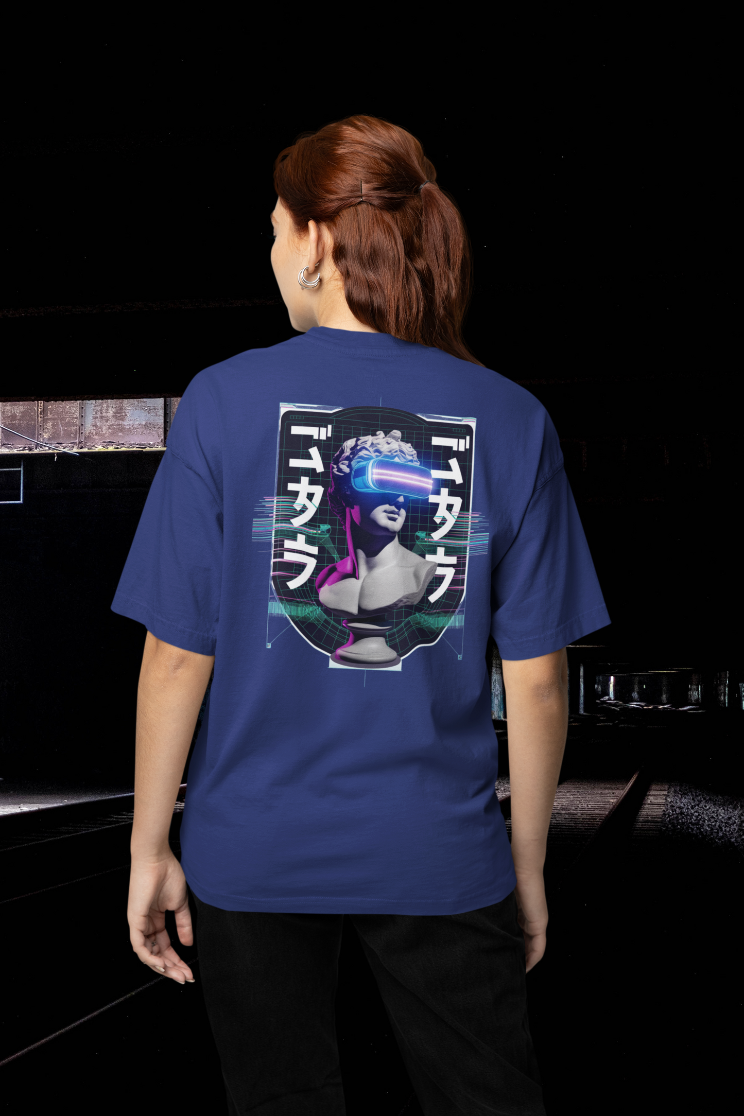 FUTURE STATUE VIRTUELL BRILLE Streetwear Backtprint - Freestyler Bio Oversized Unisex T-Shirt Erwachsenen SH