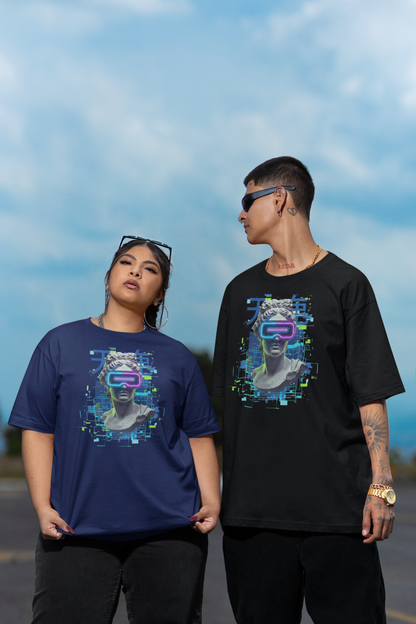 FUTURE STATUE VIRTUELL BRILLE II Streetwear Frontprint - Freestyler Bio Oversized Unisex T-Shirt Erwachsene SH