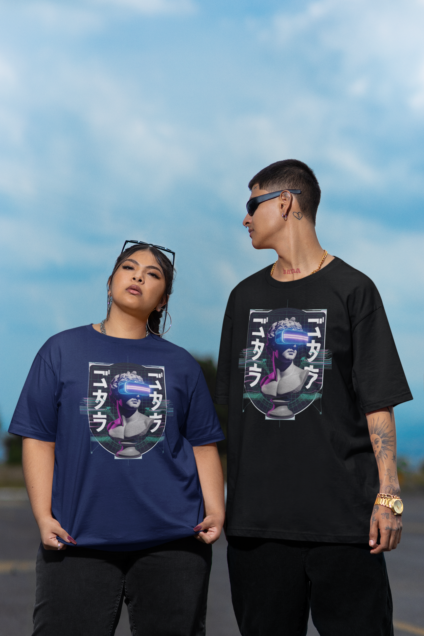 FUTURE STATUE VIRTUELL BRILLE Streetwear Frontprint - Freestyler Bio Oversized Unisex T-Shirt Erwachsenen SH