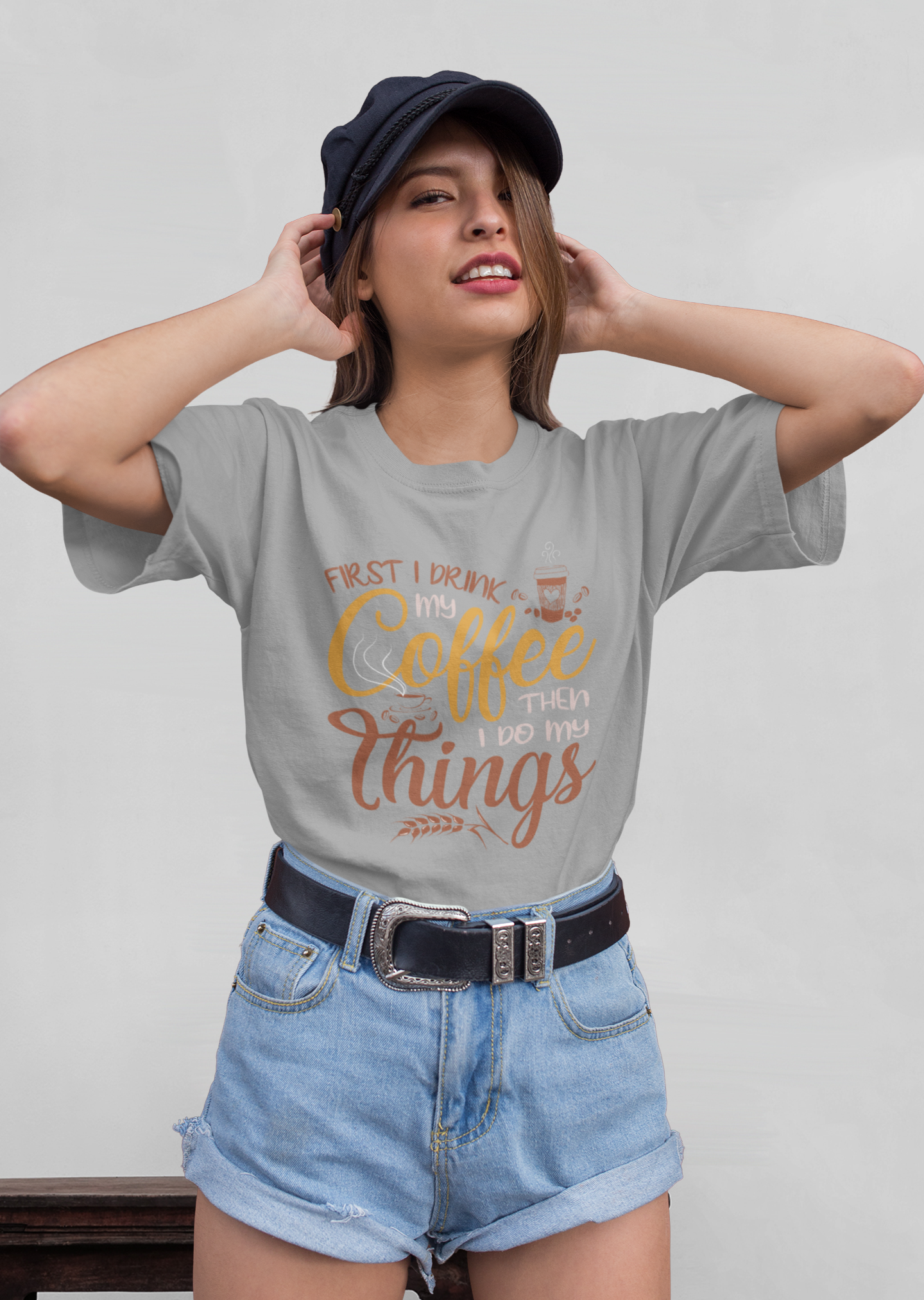 First I drink my coffee then I do things Front - Unisex Erwachsenen Bio Creator T-Shirt SH