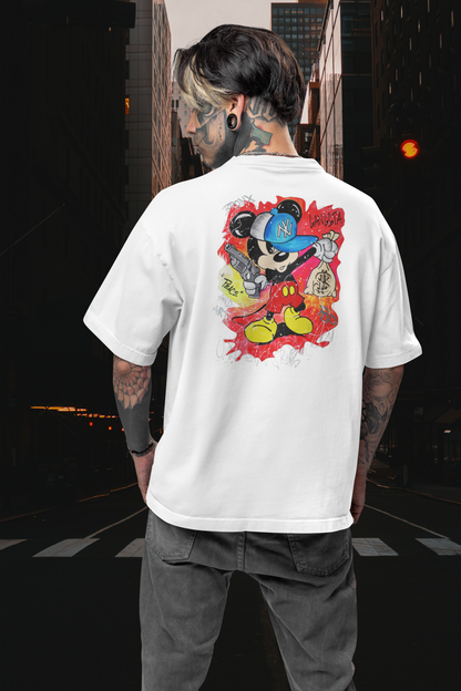 GANGSTA MOUSE BRONX SPIRIT Streetwear Backprint - Freestyler Bio Oversized Unisex T-Shirt Erwachsene SH