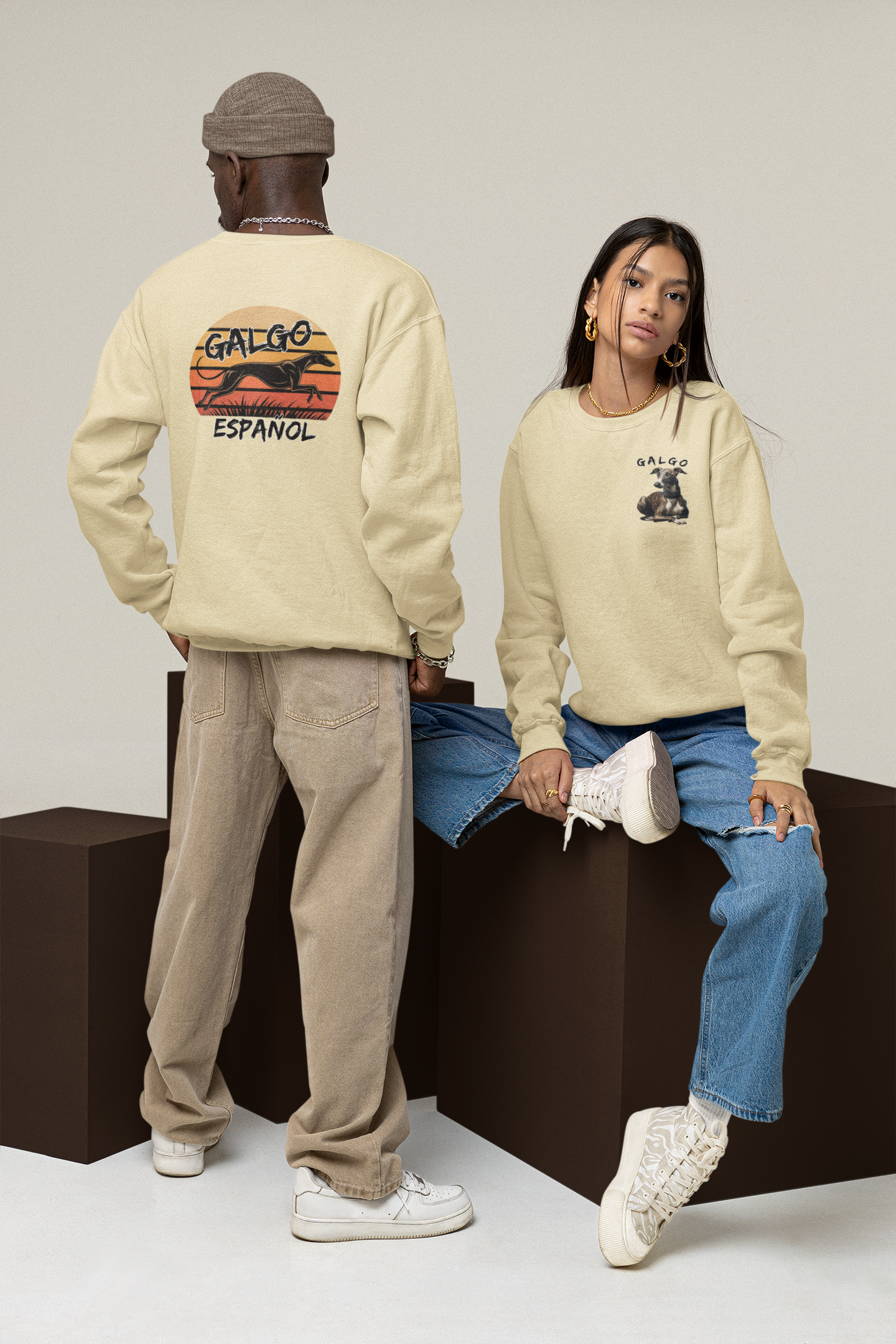 Galgo Espanol Sunset Run Beidseitiger Druck - Unisex Erwachsenen Bio Sweatshirt ST/ST SH  - Changer Sweatshirt 2.0 ST/ST