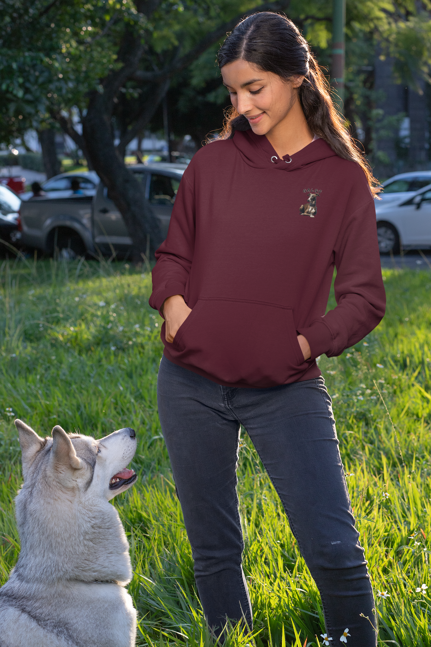 Galgo Espanol Sunset Run beidseitiger Druck - Damen Erwachsenen Hoodie JH SH