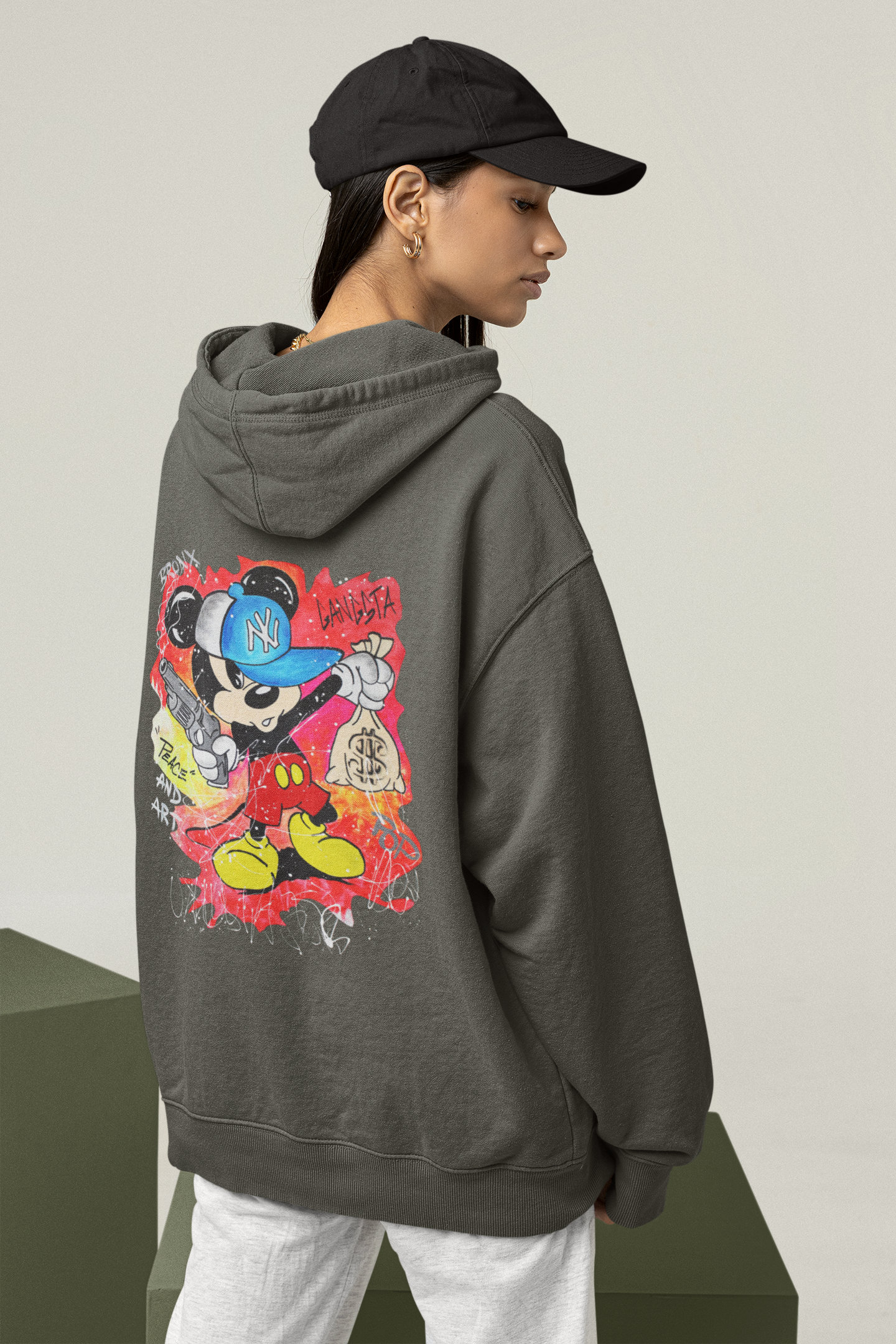 Gangsta Mouse Bronx Spirit Streetwear Backprint - Slammer Organic Oversized Unisex Hoodie Adult SH