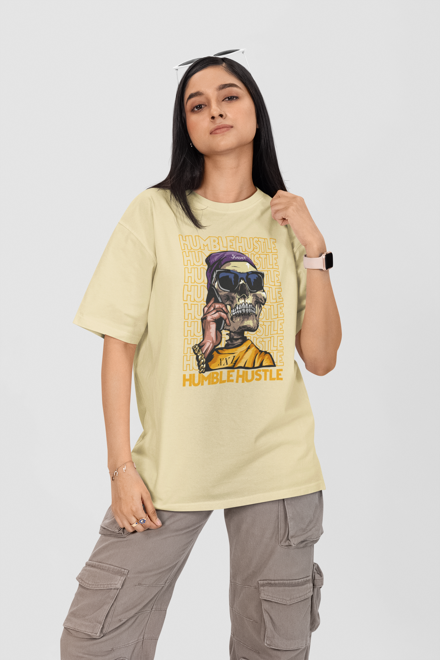 HUMBLE HUSTLE FUNK & SKULL II Streetwear Frontprint - Freestyler Bio Oversized Unisex T-Shirt Erwachsene SH