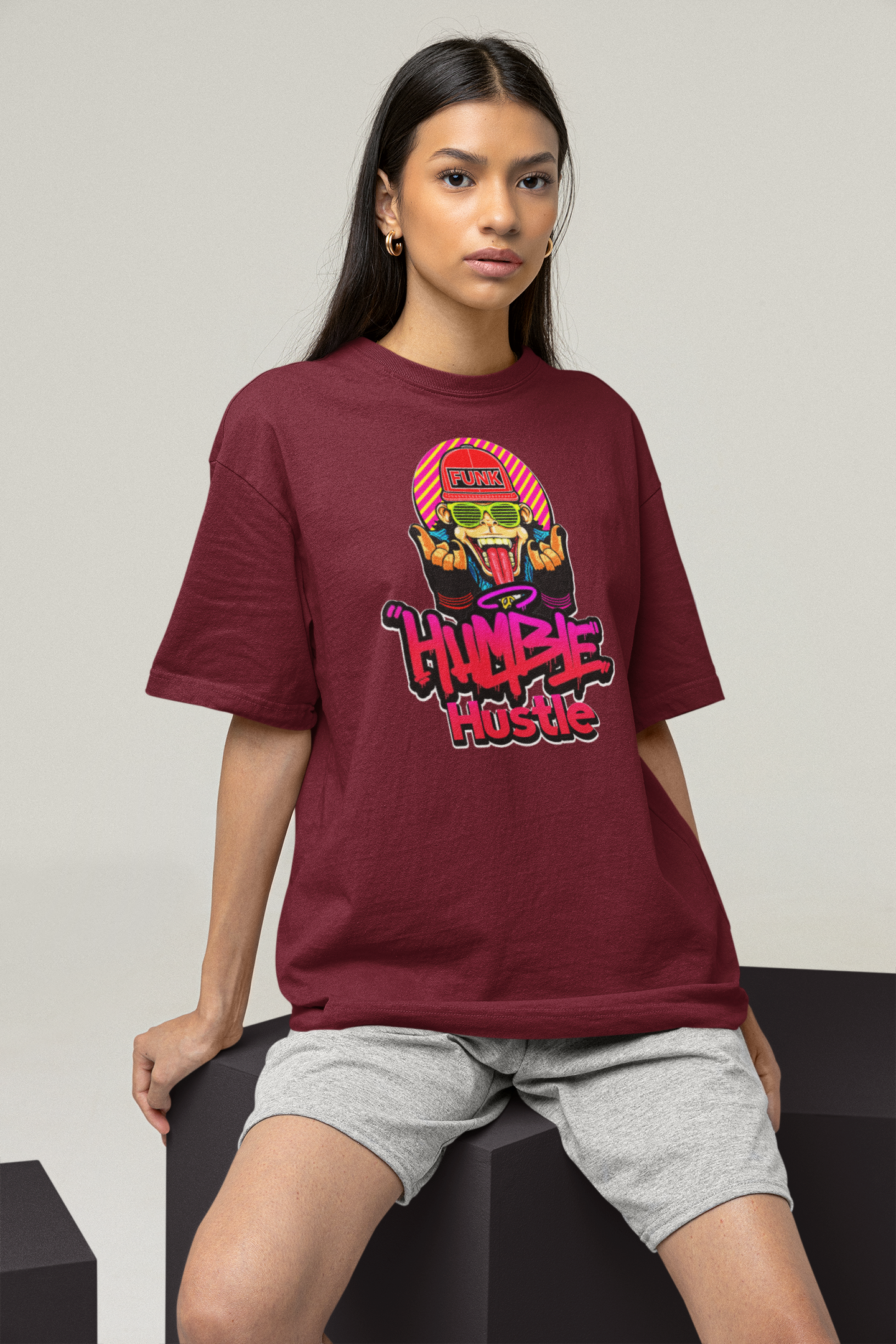 HUMBLE HUSTLE FUNK & SKULL Streetwear Frontprint - Freestyler Bio Oversized Unisex T-Shirt Erwachsene SH