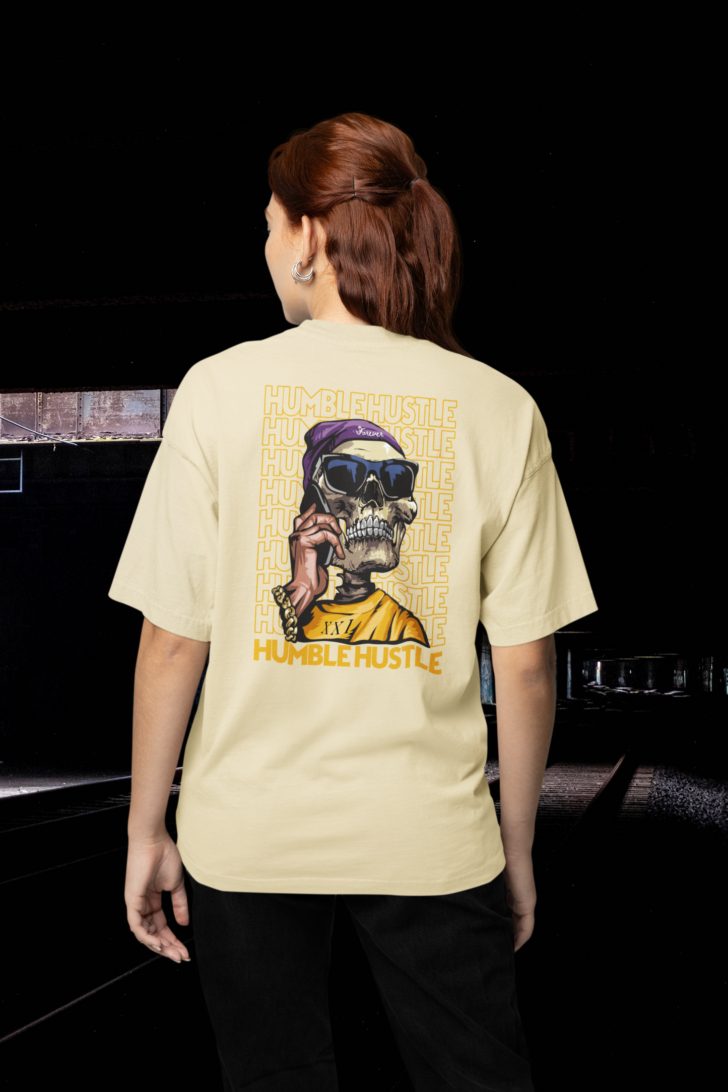 HUMBLE HUSTLE FUNK & SKULL II Streetwear Backprint - Freestyler Bio Oversized Unisex T-Shirt Erwachsene SH