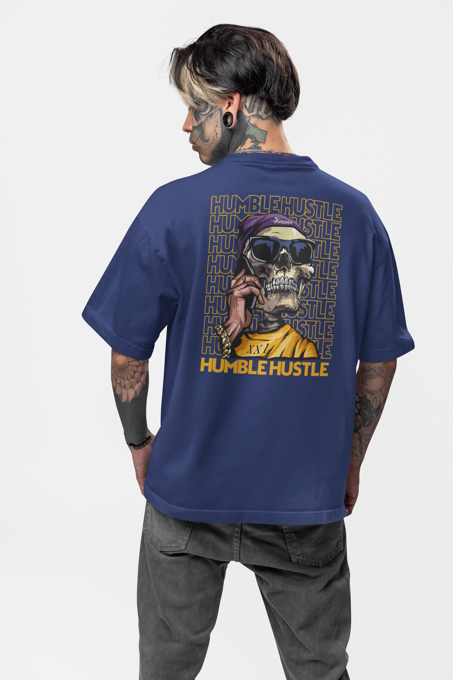 HUMBLE HUSTLE FUNK & SKULL II Streetwear Backprint - Freestyler Bio Oversized Unisex T-Shirt Erwachsene SH