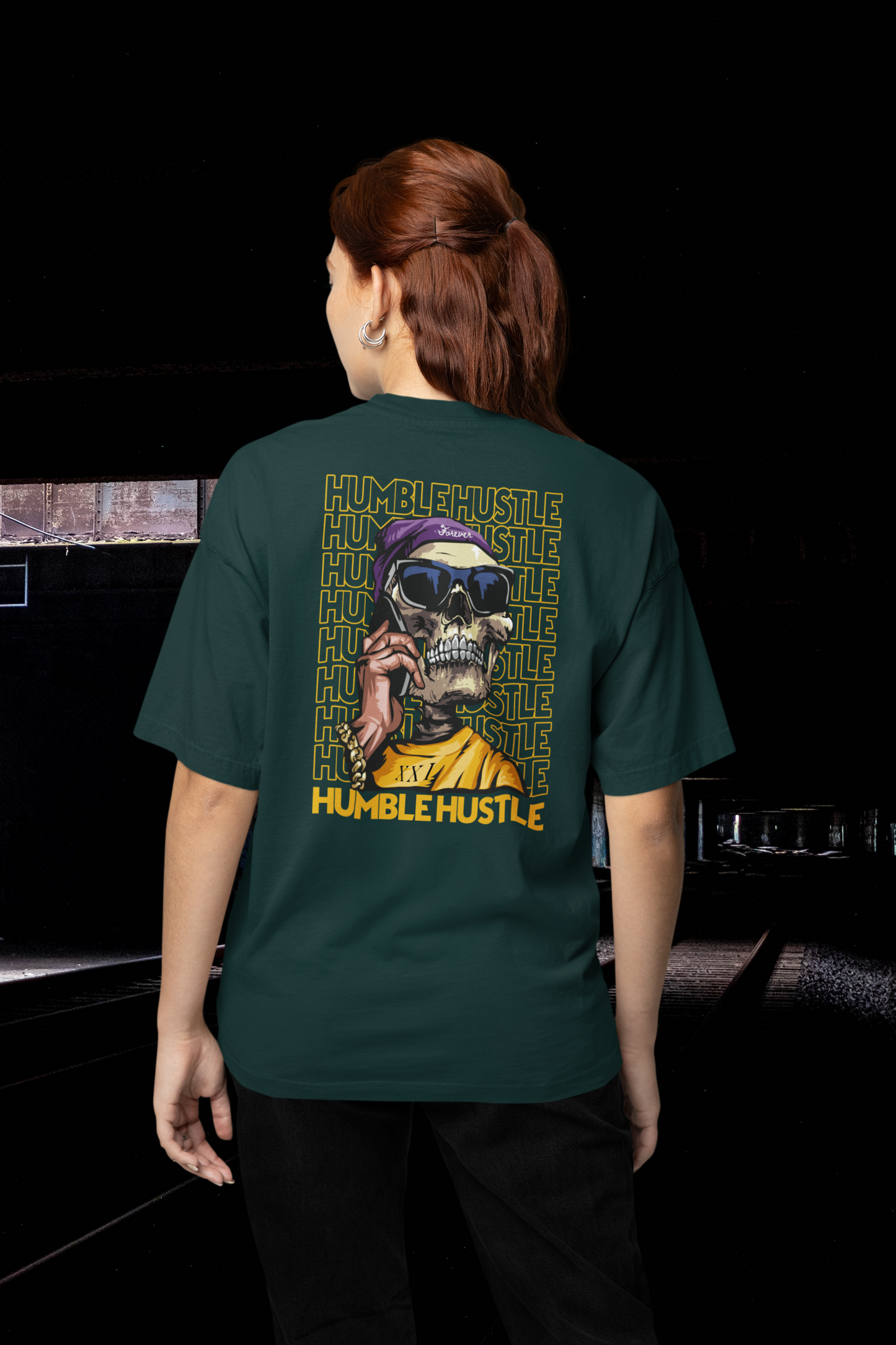 HUMBLE HUSTLE FUNK & SKULL II Streetwear Backprint - Freestyler Bio Oversized Unisex T-Shirt Erwachsene SH