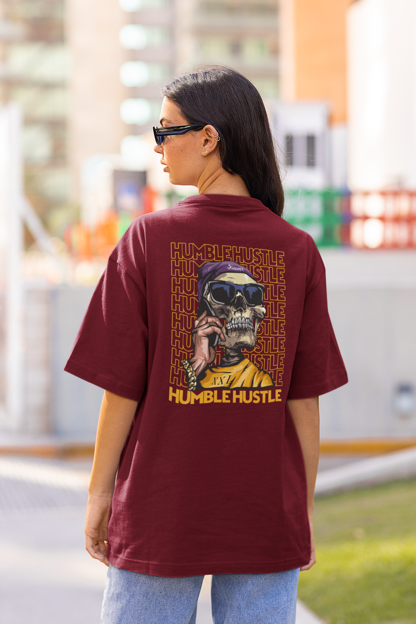 HUMBLE HUSTLE FUNK & SKULL II Streetwear Backprint - Freestyler Bio Oversized Unisex T-Shirt Erwachsene SH