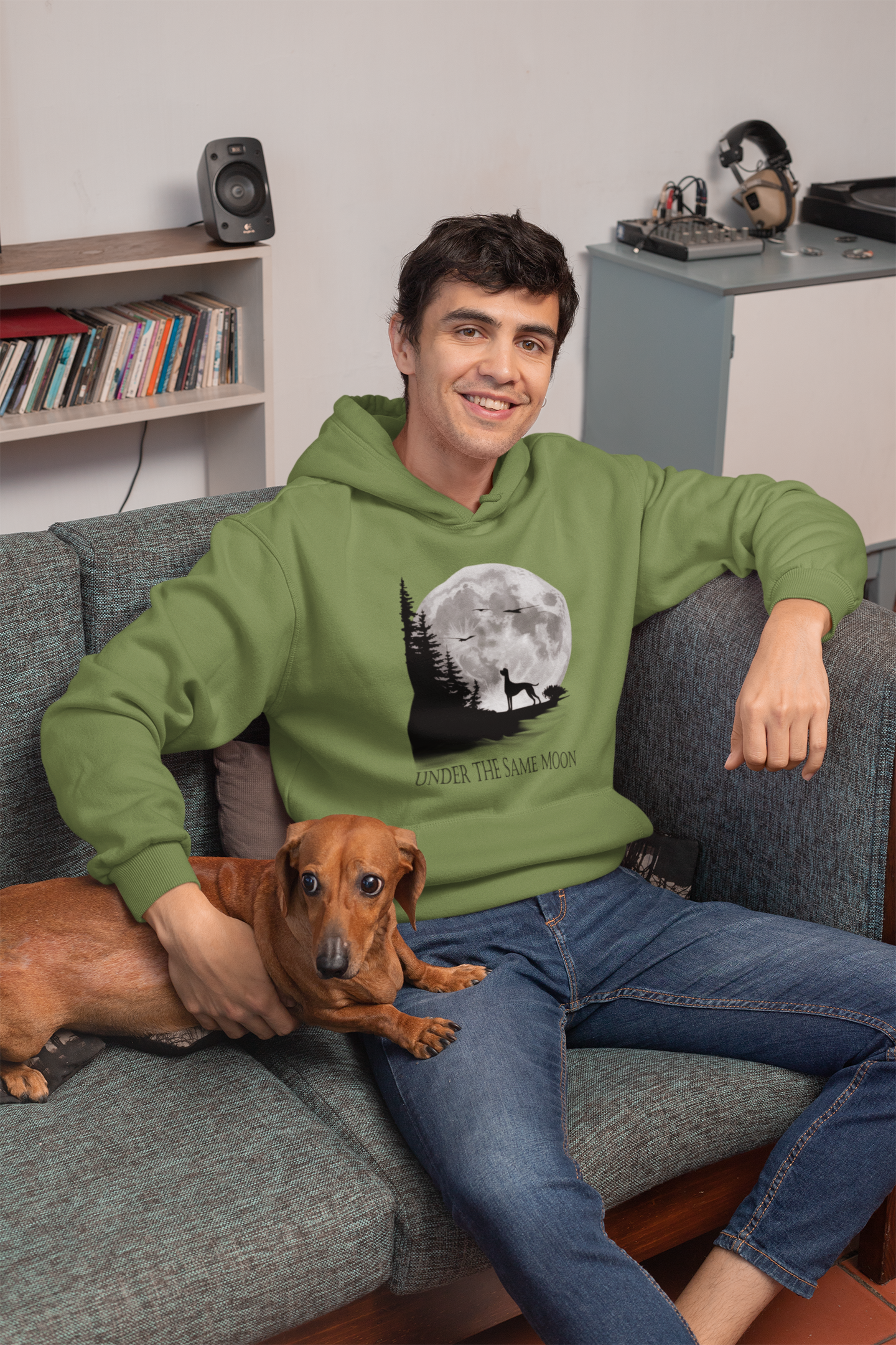 Hund Mondlandschaft verschiedene Sprüche - Mittelschwerer Unisex Fleece-Hoodie für Erwachsene - Weltweit verfügbar - GL