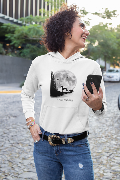 Hund Mondlandschaft BE WILD AND FREE Front - Damen Hoodie SH