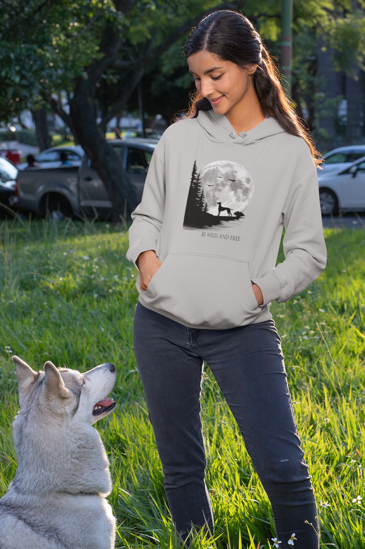 Hund Mondlandschaft BE WILD AND FREE Front - Damen Hoodie SH