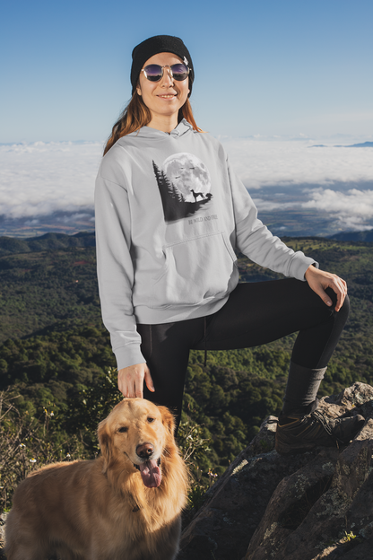 Hund Mondlandschaft BE WILD AND FREE Front - Damen Hoodie SH