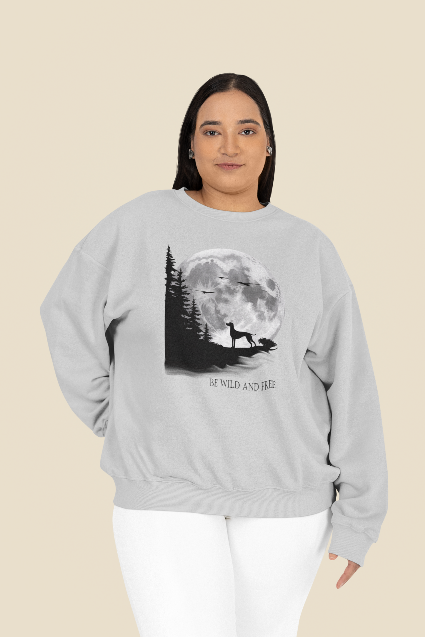 Hund Mondlandschaft BE WILD AND FREE Front - Unisex Erwachsenen Bio Changer Sweatshirt SH