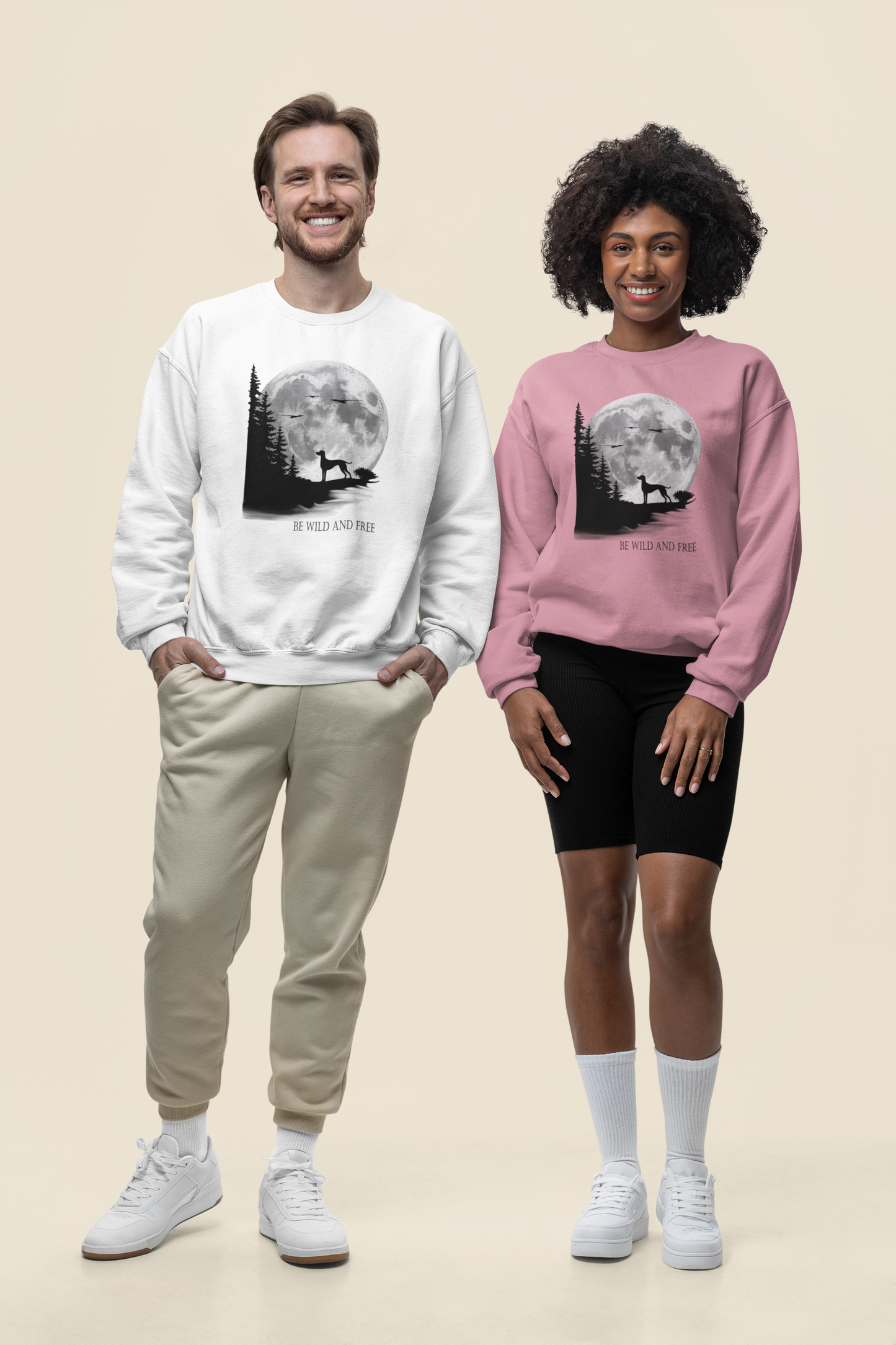 Hund Mondlandschaft BE WILD AND FREE Front - Unisex Erwachsenen Bio Changer Sweatshirt SH
