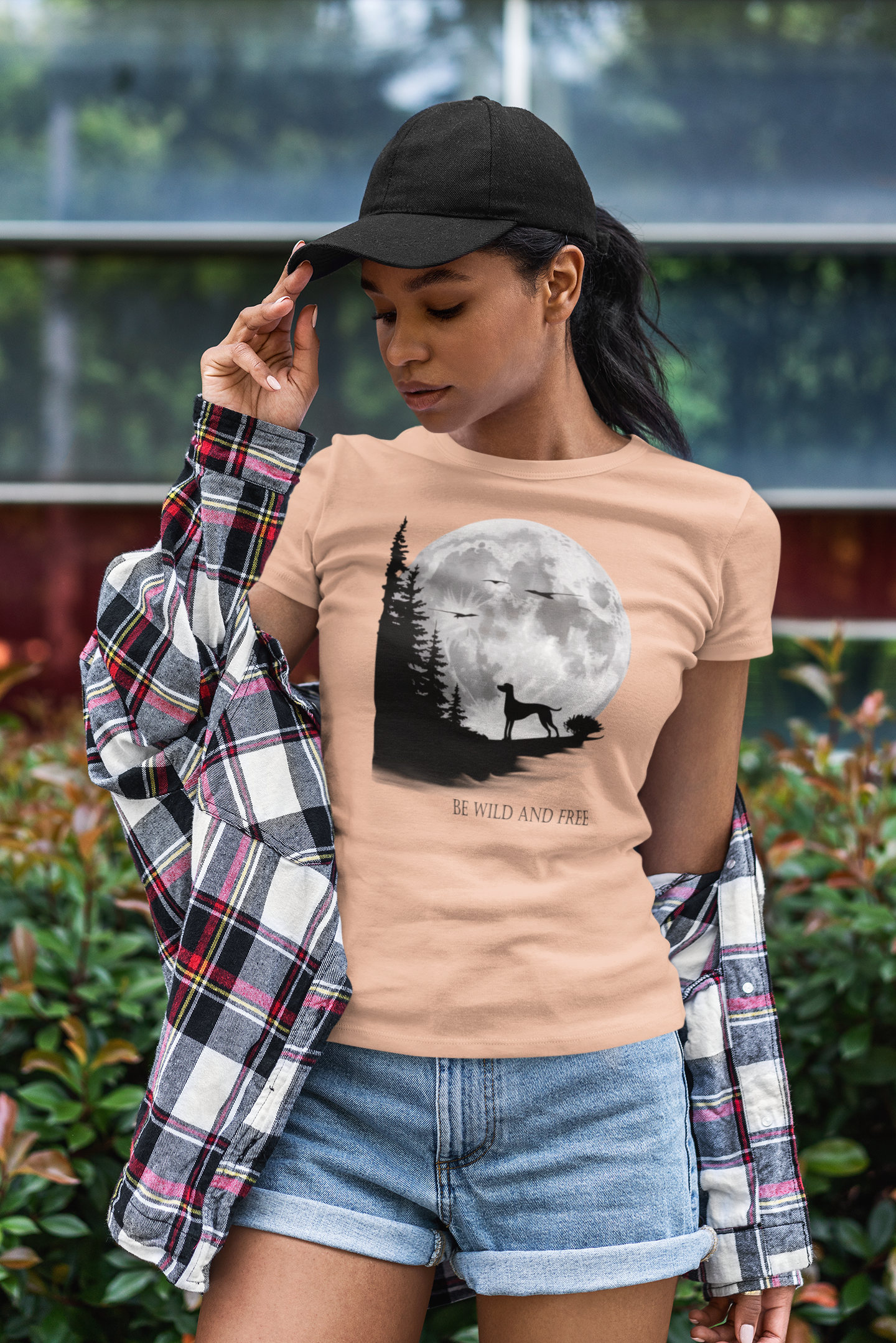 Hund Mondlandschaft BE WILD AND FREE Front - Damen Muser Premium Organic Shirt SH