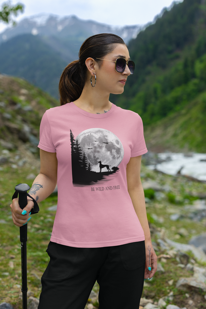 Hund Mondlandschaft BE WILD AND FREE Front - Damen Muser Premium Organic Shirt SH