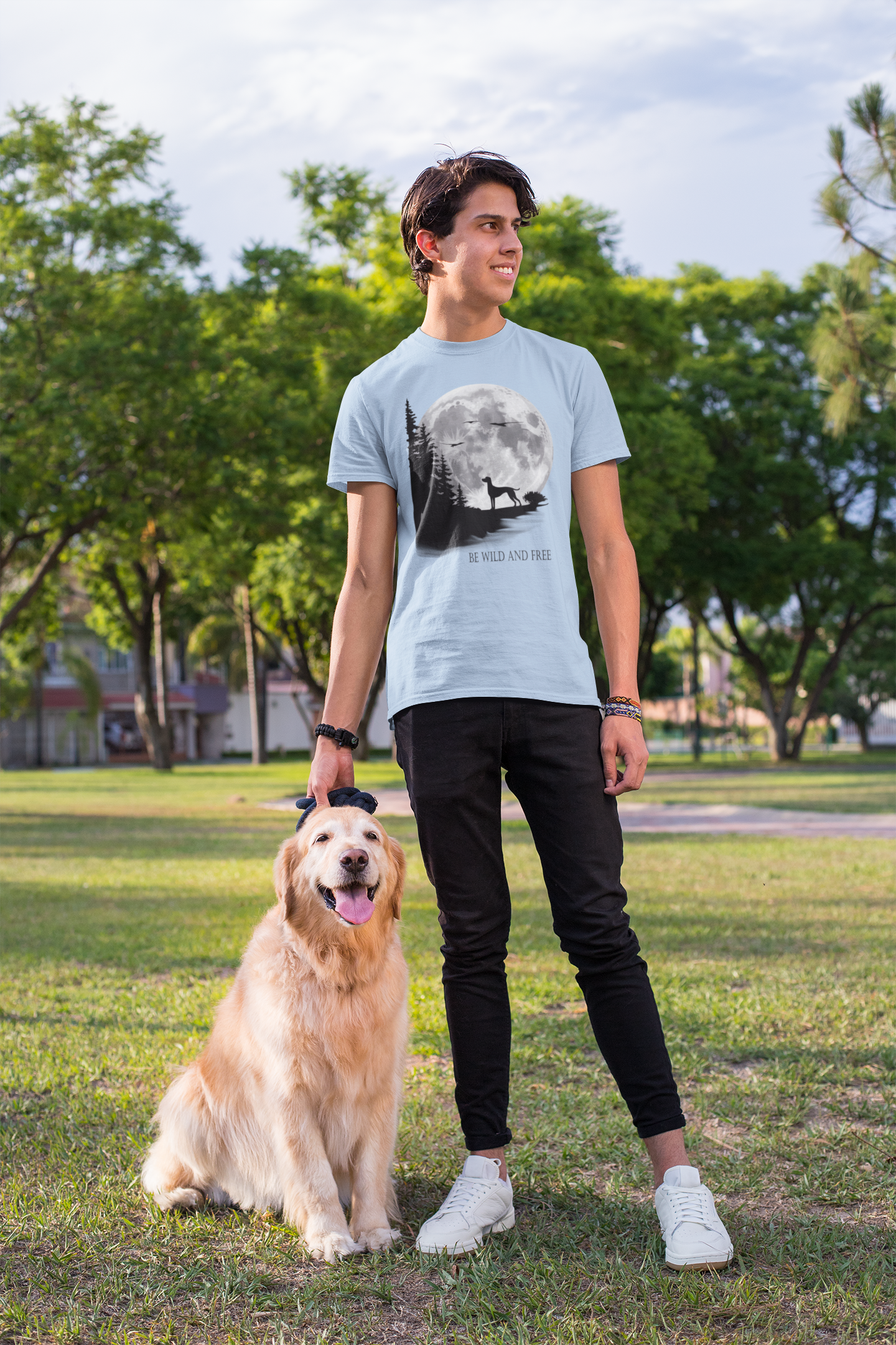 Hund Mondlandschaft BE WILD AND FREE Front - Unisex Erwachsenen Bio Creator T-Shirt SH