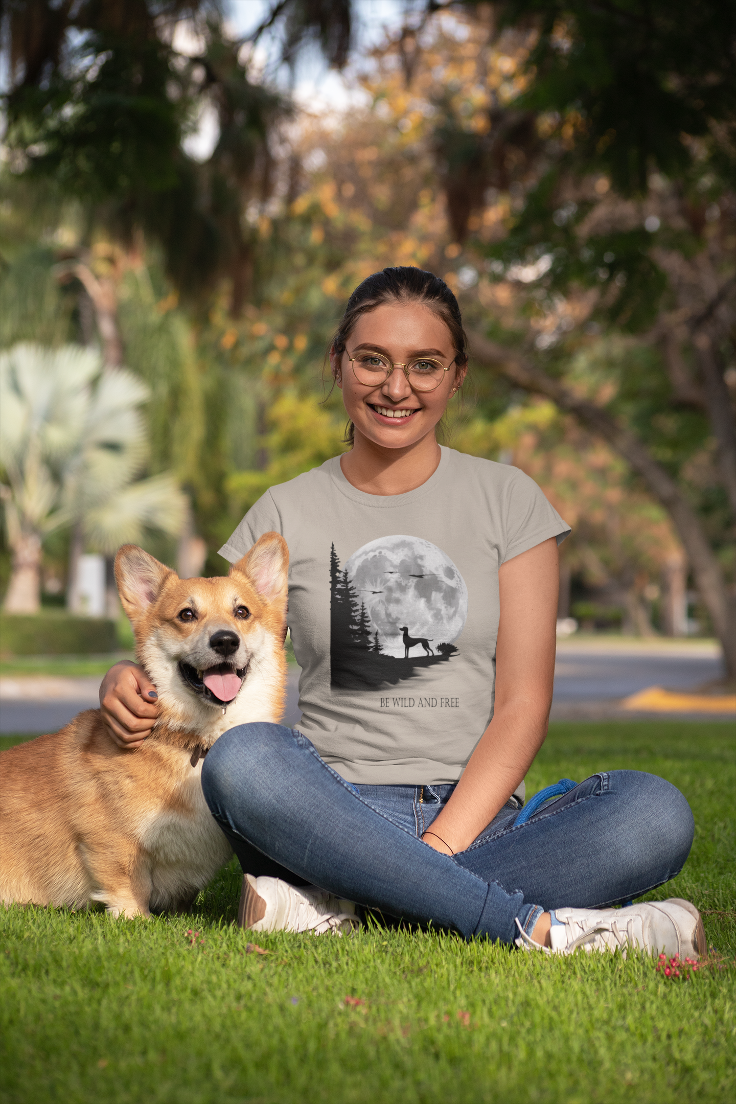 Hund Mondlandschaft BE WILD AND FREE Front - Unisex Erwachsenen Bio Creator T-Shirt SH