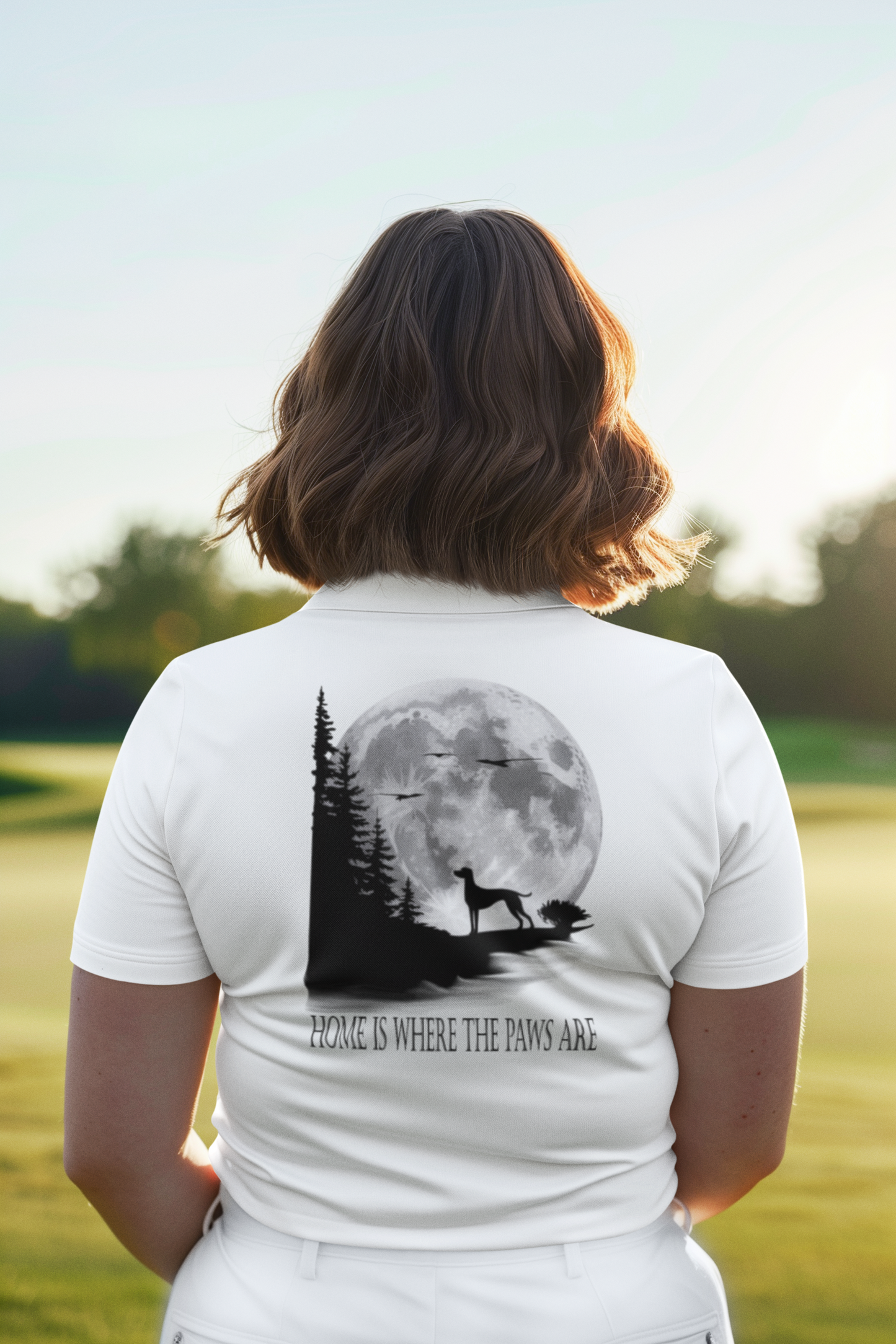 Hund Mondlandschaft HOME IS WHERE THE PAWS ARE - Damen Poloshirt SH +
