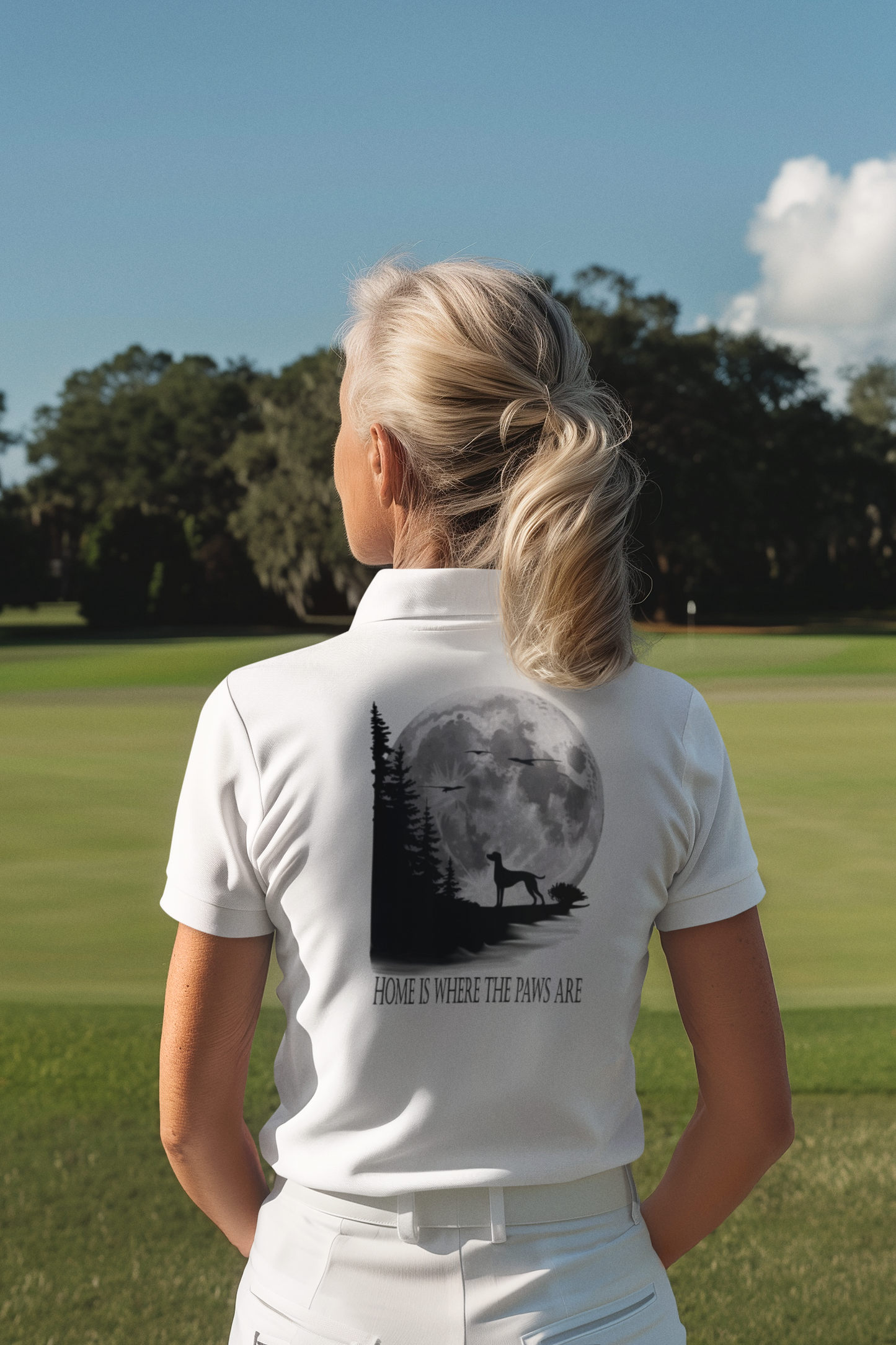 Hund Mondlandschaft HOME IS WHERE THE PAWS ARE - Damen Poloshirt SH +