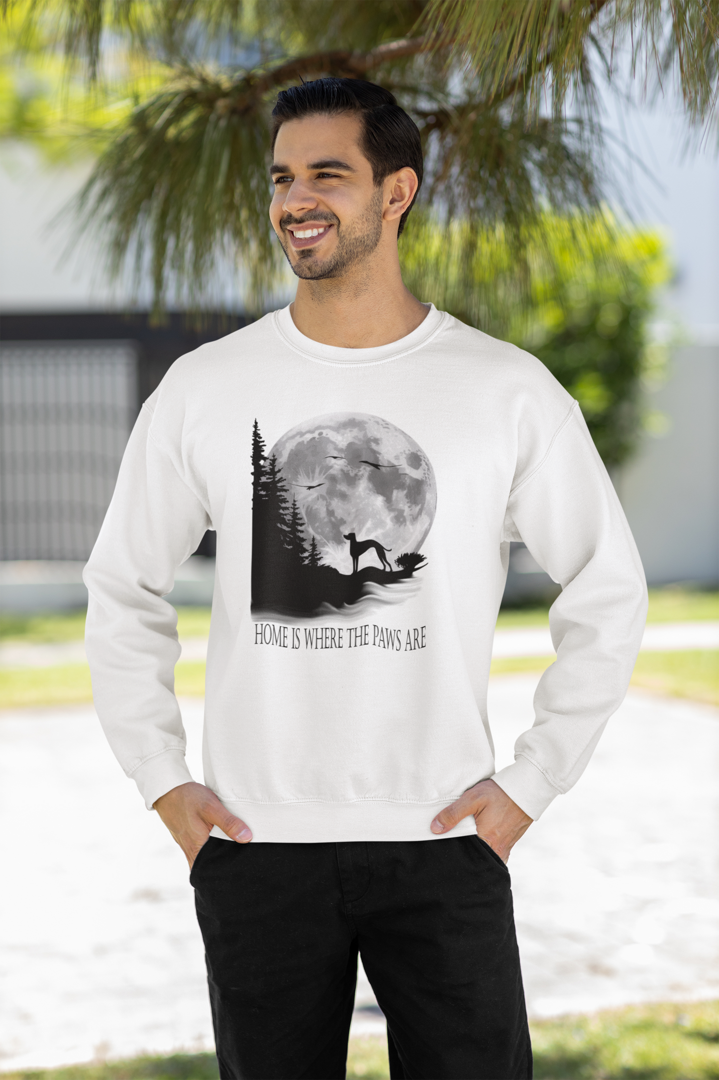 Hund Mondlandschaft HOME IS WHERE THE PAWS ARE - Unisex Erwachsenen Bio Changer Sweatshirt SH +