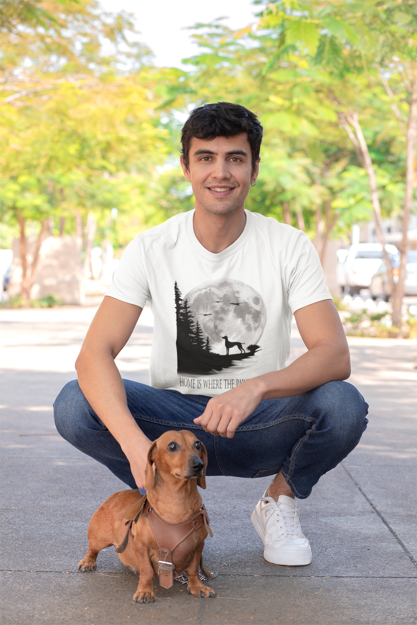 Hund Mondlandschaft HOME IS WHERE THE PAWS ARE Front- Unisex Erwachsenen Bio Creator T-Shirt SH +