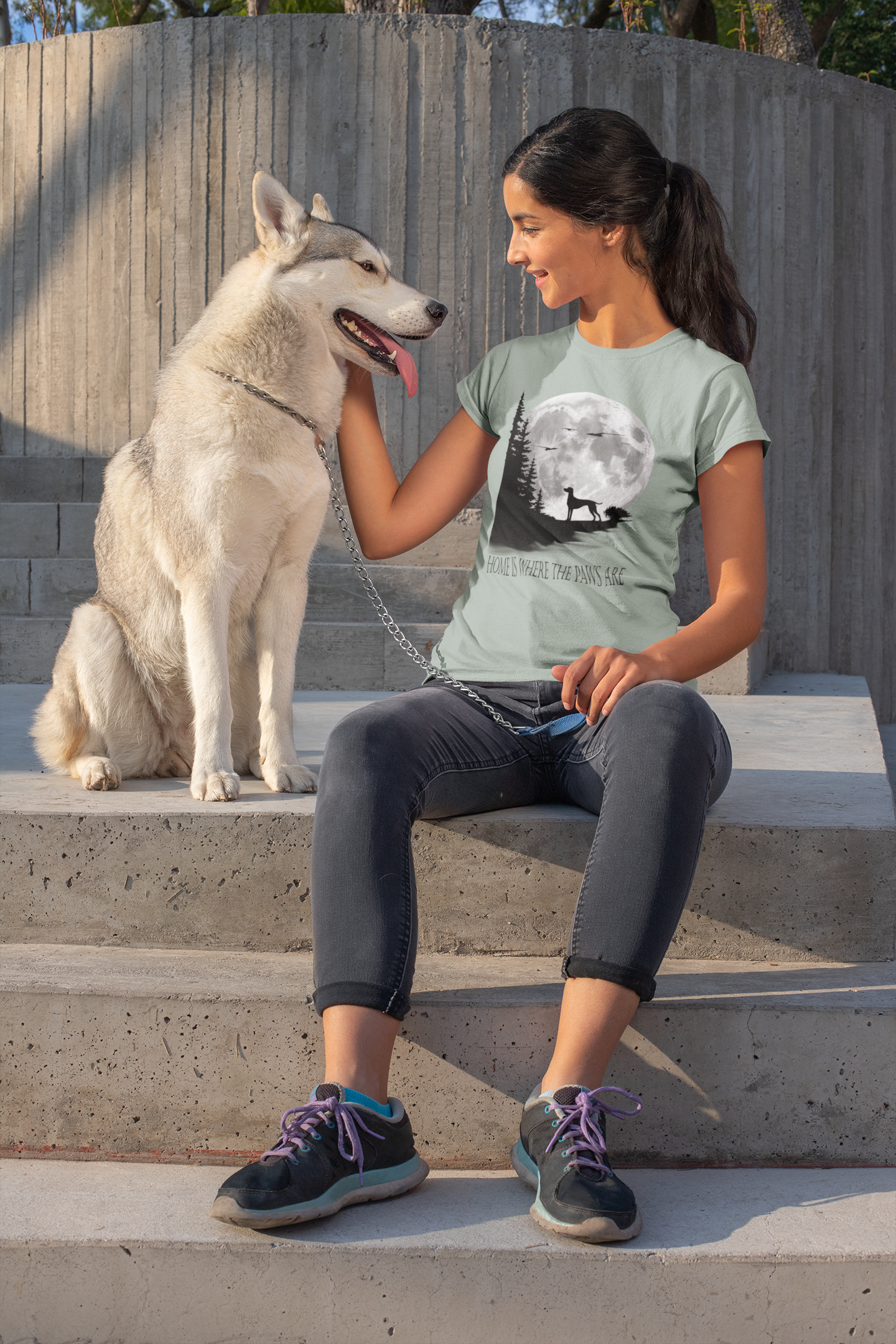 Hund Mondlandschaft HOME IS WHERE THE PAWS ARE Front- Unisex Erwachsenen Bio Creator T-Shirt SH +