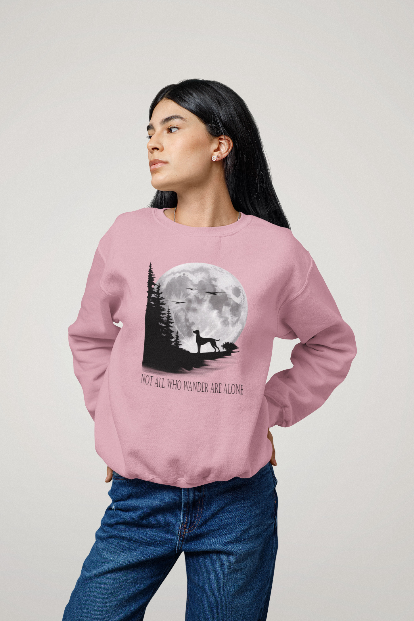 Hund Mondlandschaft NOT ALL WHO WANDER ARE ALONE Front - Unisex Erwachsenen Bio Changer Sweatshirt SH