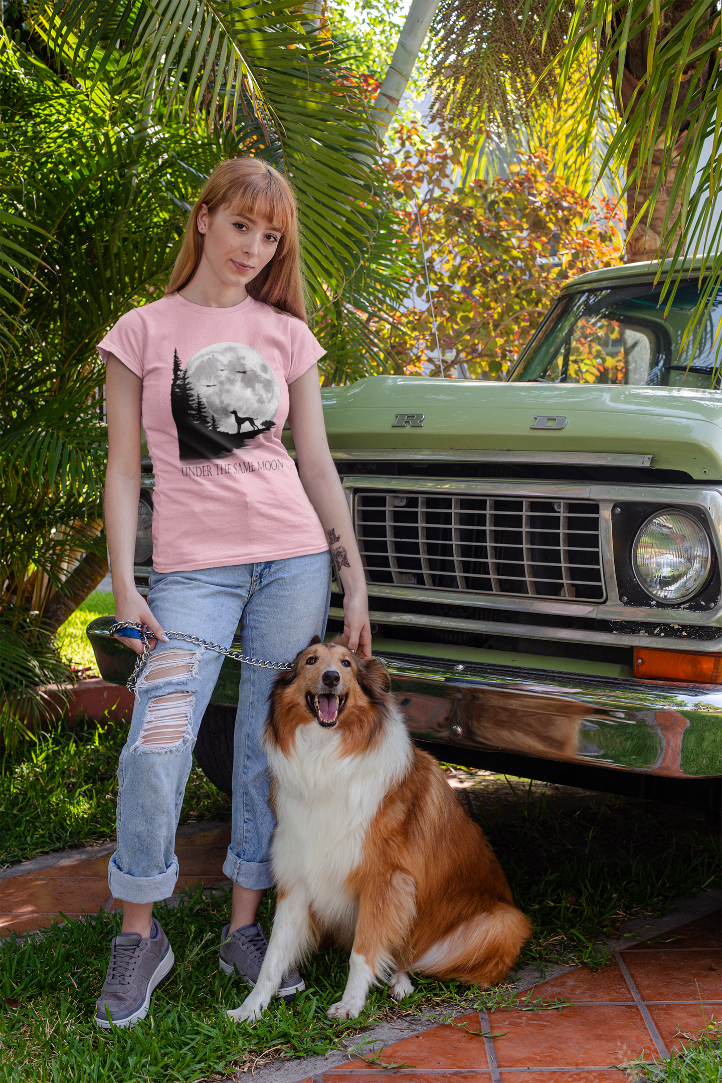 Hund Mondlandschaft UNDER THE SAME MOON Front - Unisex Erwachsenen Bio Creator T-Shirt SH