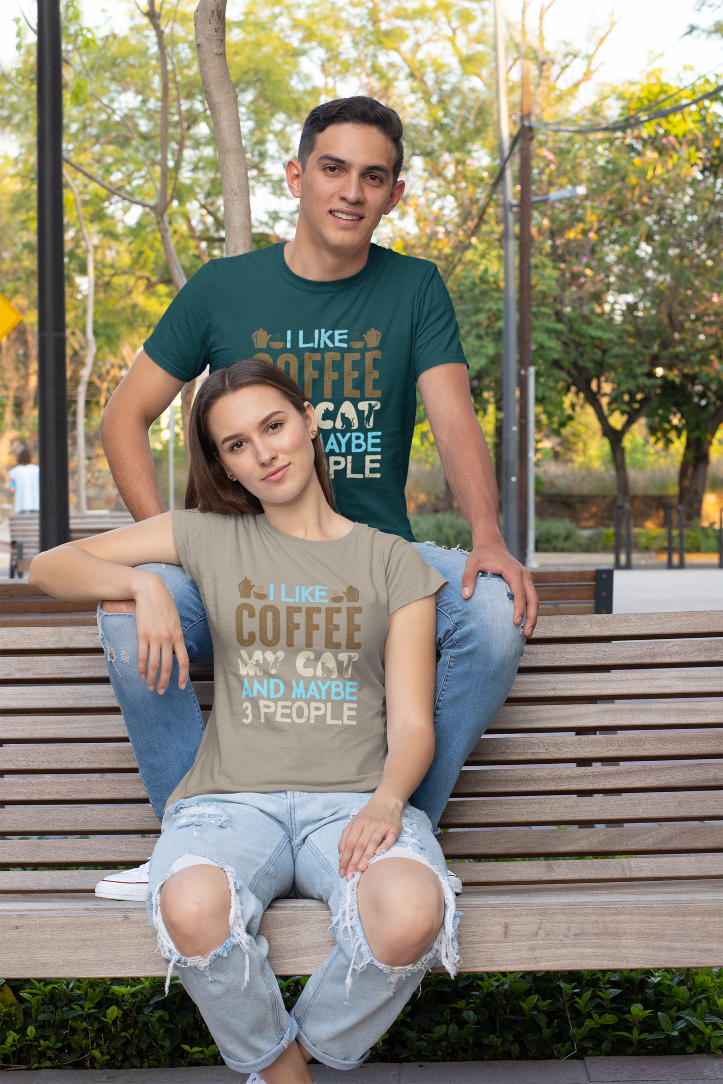 I like coffee my cat and maybe 3 people Front - Unisex Erwachsenen Bio Baumwolle Kurzarm Shirt Creator T-Shirt 2.0 ST/ST SH