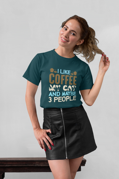 I like coffee my cat and maybe 3 people Front - Unisex Erwachsenen Bio Baumwolle Kurzarm Shirt Creator T-Shirt 2.0 ST/ST SH