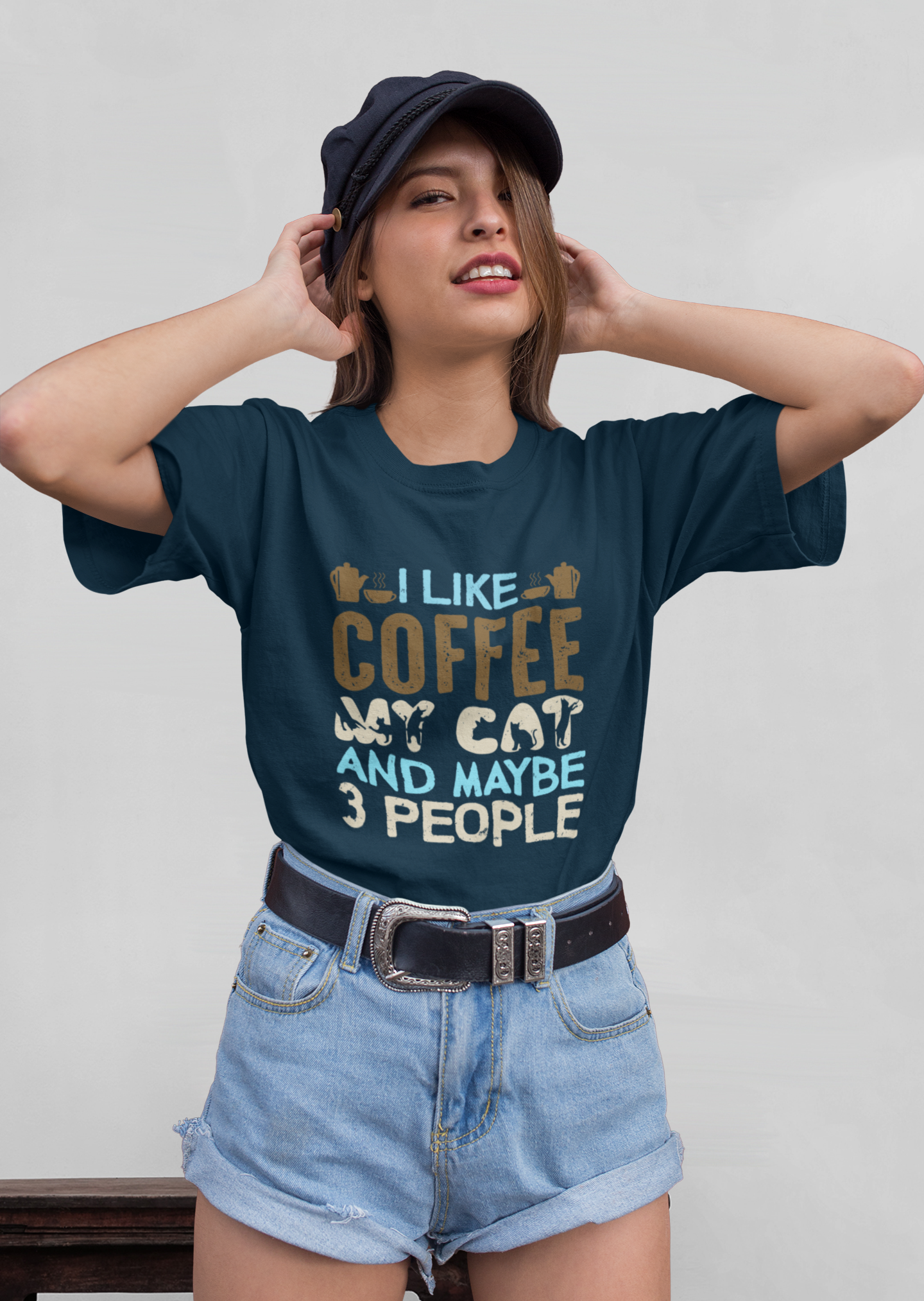 I like coffee my cat and maybe 3 people Front - Unisex Erwachsenen Bio Baumwolle Kurzarm Shirt Creator T-Shirt 2.0 ST/ST SH