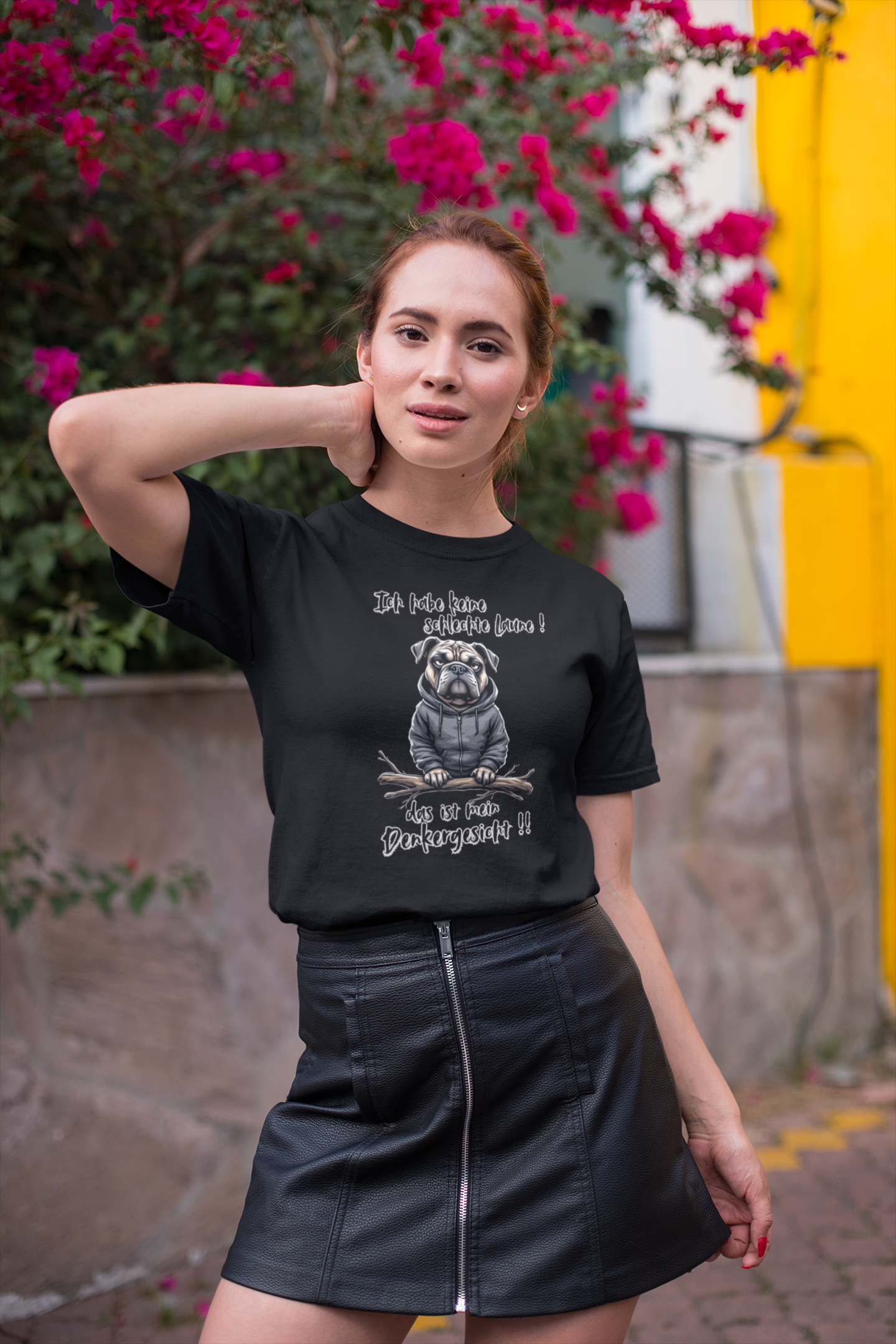 Ich habe keine schlechte Laune! das ist mein Denkergesicht Hund Front- Unisex Erwachsenen Bio Baumwolle Kurzarm Shirt Creator T-Shirt 2.0 ST/ST SH