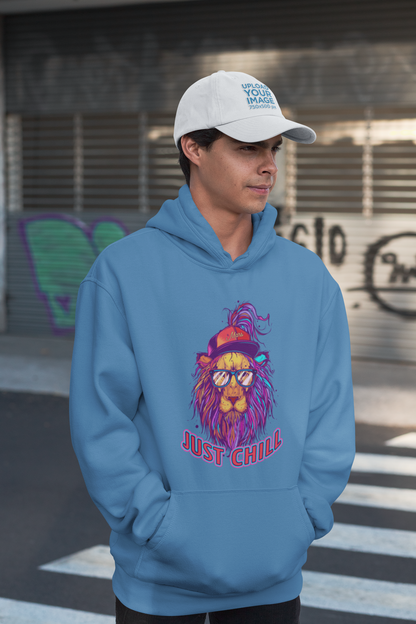 JUST CHILL NEON LION Frontside Streetwear - Slammer Organic Oversized Unisex Adult Hoodie